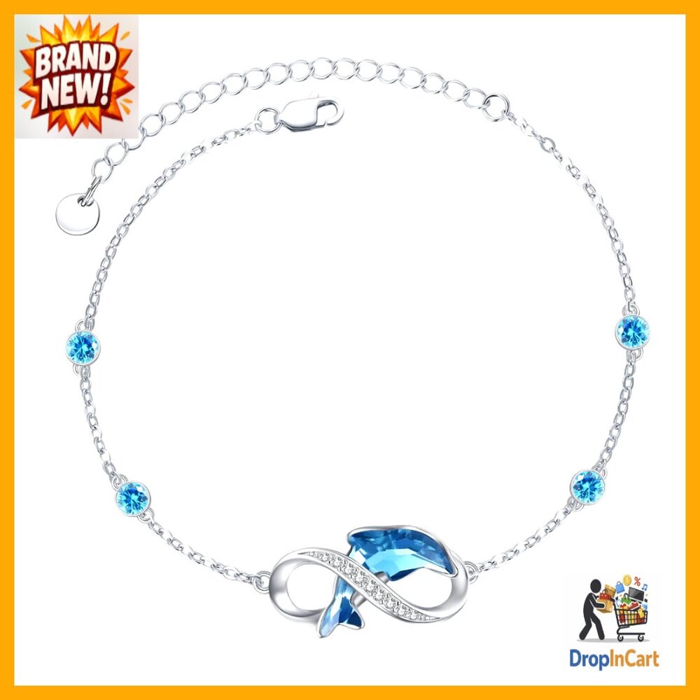 Sterling Silver Dolphin Infinity Ankle Bracelet Adjustable Elegant Jewelry Gift